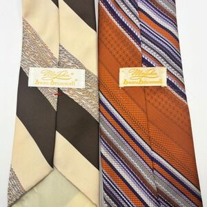 Vintage Mr John Beau Brummell Ties Lot of 2 Brown Orange Striped 70s Polyester